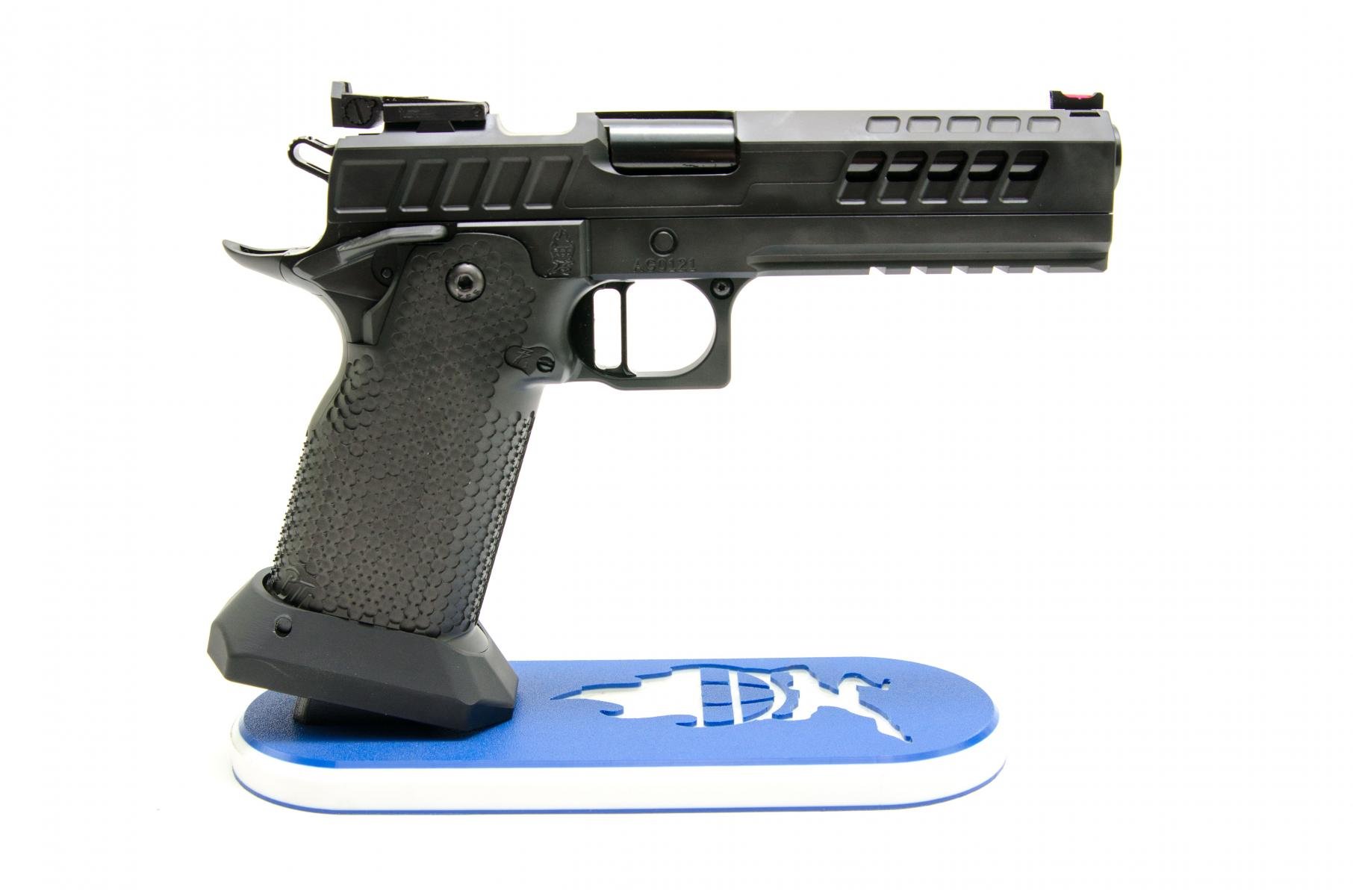 Atlas Gunworks|Titan Limited Pistol, Arnzen Arms Exclusive, 9x19mm, Tri-top and lightened slide, PT EVO Grip, Medium Curved Trigger, 5 inch KKM Bull Barrel, Flared Ejection Port, Atlas Magwell, Tactical Railed Frame, DLC Coating, 1 140mm Mag
