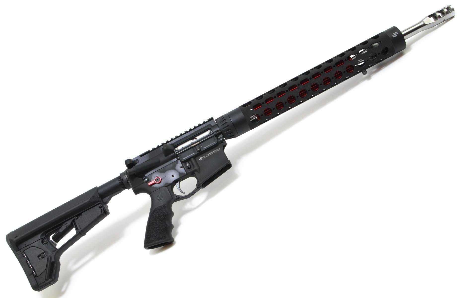 JP-15 |223 Wylde 18" 1:8 Twist JP Supermatch Barrel, Blended 3-Port Compensator, Silent Captured Recoil Spring, Low Mass BCG, Red Thermal Dissipator, Magpul ACS-L Stock, RC Handguard, Adjustable Gas Block