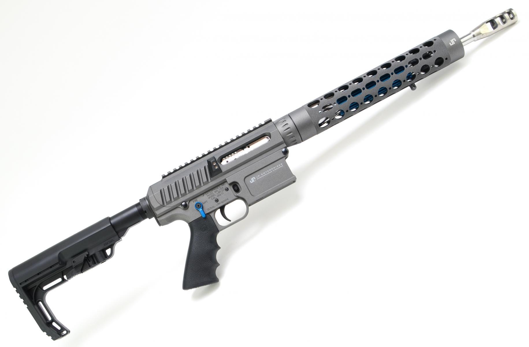JP Ultralight LRP-07 |.308 Win/7.62x51 14.5" 1:11.25 Twist Ultralight Contour Barrel, Gray Cerakote Billet Upper/Lower w/ Side Charge System, Titanium Compensator, Blue Thermal Dissipator, Silent Captured Recoil Spring, Low Mass BCG, 10-Round Magazine