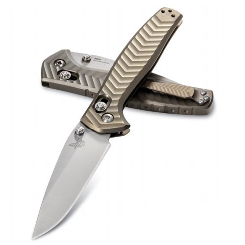 781 Anthem Axis| 3.5" CPM 20CV steel Drop-Point Plain Edge Blade, Anodized Bronze Solid Billet Titanium Handle