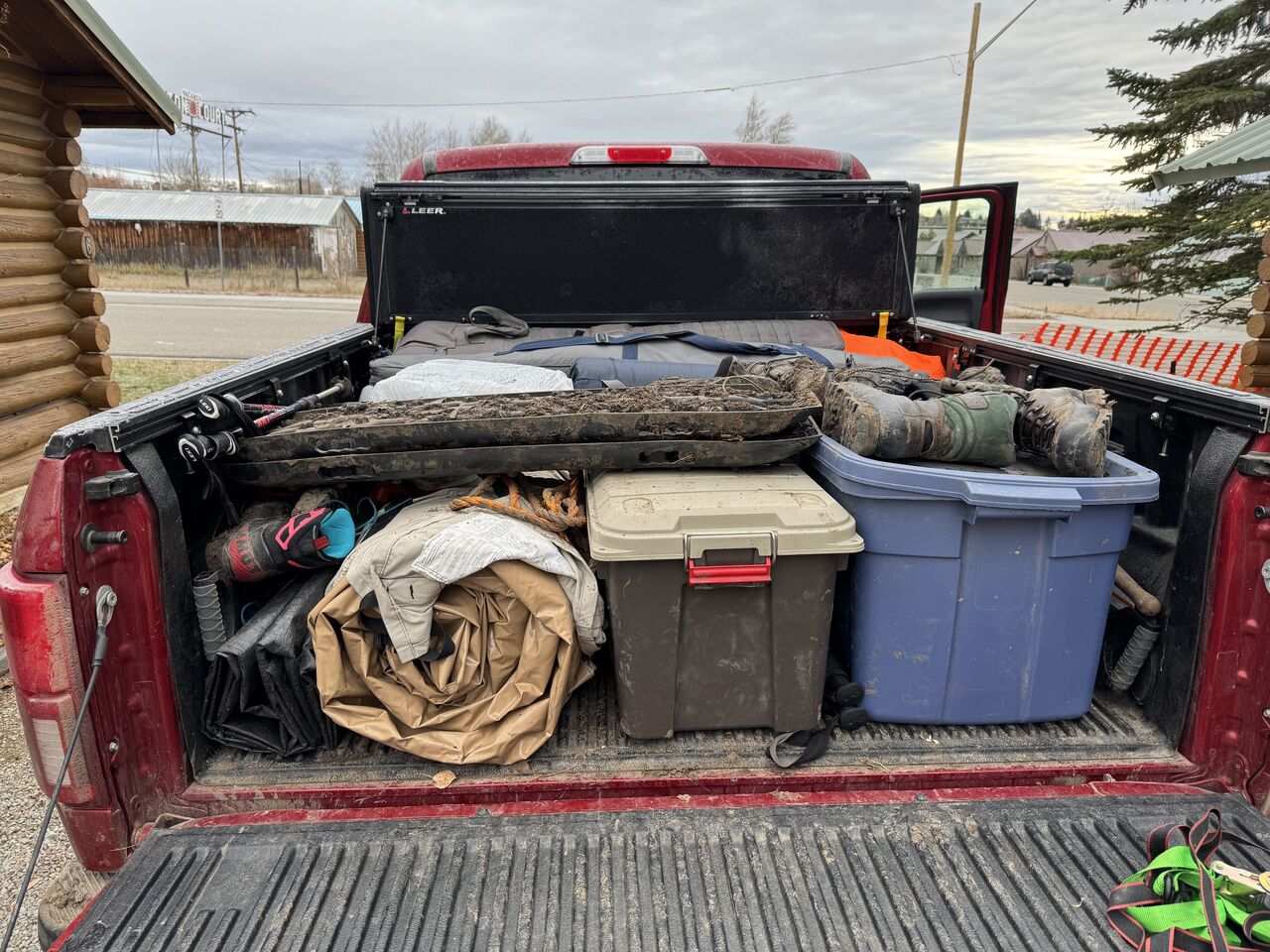 Packing up our gear the next morning, including some traction boards that got put to good use