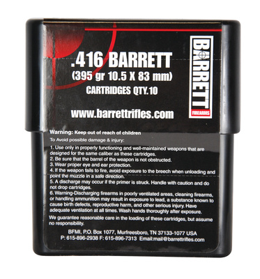 .416 Barrett 395 Grain Solid 10 Rounds Per Box