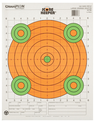 Scorekeeper Sight-In Targets Orange With Green Bulleyes 100 Yards 12 Per Pack