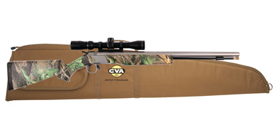 Wolf 209 Muzzleloader .50 Caliber 24 Inch Stainless Steel Barrel Ambidextrous Composite Stock Realtree Hardwoods Green Finish With KonusShot 3-9x32mm Scope and Padded Soft Case