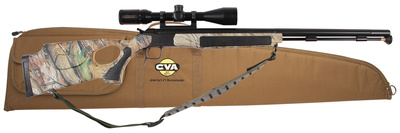 Accura V2 Muzzleloader .50 Caliber 27 Inch Fluted Nitride Stainless Steel Barrel Ambidextrous Composite Thumbhole Stock Realtree APG HD Camouflage Finish KonusPro 3-10x44mm Illuminated Reticle Scope Mounted with DuraSight Dean-On One-Piece mount and CVA 