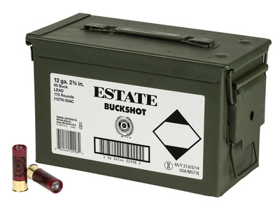 Estate Buckshot Loads 12 Gauge 2.75 Inch Shells 00 Buck Shot 9 Pellets 175 Rounds In Ammo Can