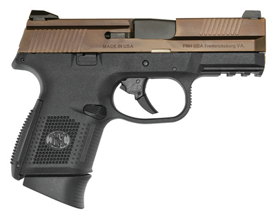 FNS Compact 9mm 3.6 Inch Barrel Black Frame Oiled Bronze Slide Fixed 3-Dot Sights No Manual Safety 17 Round