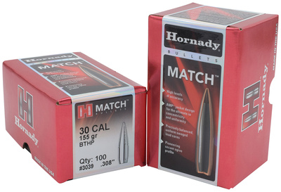 Match Bullets .308 Diameter 155 Grain Hollow Point Boattail 100 Per Box