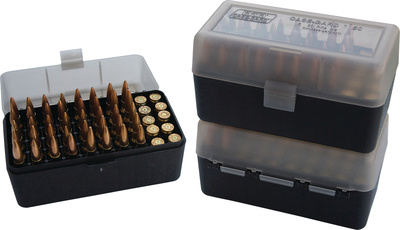 Case-Gard 50 Rifle Ammo Boxes .222 & .222 Magnum Mechanical Hinge Clear Smoke/Black
