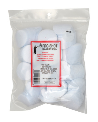 Cotton Flannel Patches 6mm - .30 Caliber 1.5 Inch Round 600 Per Bag