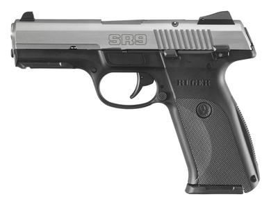 SR9 9mm 4.14 Inch Barrel Matte Stainless Steel Slide Black Frame Adjustable Sights 10 Round California and Massachusetts Approved