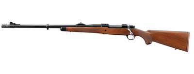 M77 Hawkeye African .375 Ruger 23 Inch Barrel Satin Blue Finish Removable Muzzle Brake American Walnut Stock 3 Round Left Handed
