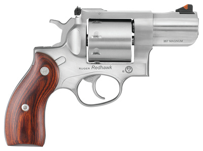 Redhawk Double Action Revolver .357 Magnum 2.75 Inch Barrel Rear Adjustable Sight Satin Stainless Steel Hardwood Grips 8 Round