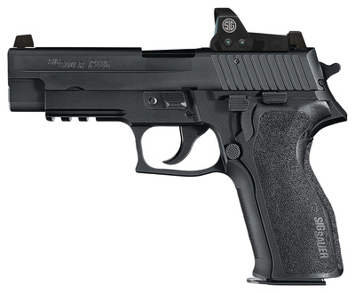 P226R With Romeo I Package 9mm 4.4 Inch Barrel Black Nitron Slide Finish Integral Rail Siglite Night Sights Romeo I Reflex Sight Polymer Grip 10 Round