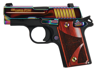 P238 Rainbow Titanium .380ACP 2.7 Inch Barrel Siglite Night Sights Rainbow Titanium Finish Rosewood Grips 6 Round - MA Compliant