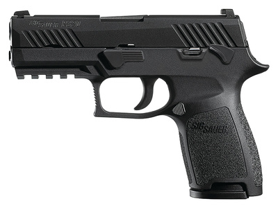 P320 Compact Striker .45 ACP 3.9 Inch Barrel Siglite Night Sights Black Nitron Slide Finish Manual Safety 9 Round