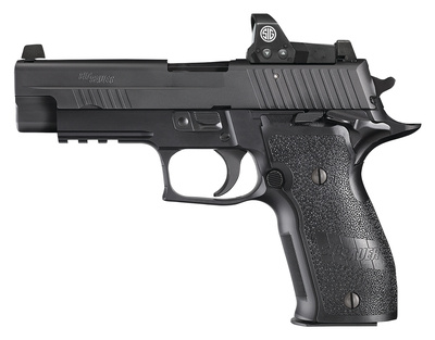 P226R Elite SAO With Romeo I Package 9mm 4.4 Inch Barrel Black Nitron Slide Finish Integral Rail Siglite Night Sights Romeo I Reflex Sight Polymer Grip 10 Round