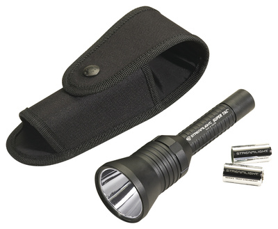 Super Tac Flashlight with Holster Uses 2 Lithium Batteries Black Boxed