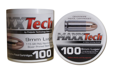 MAXXTech 9mm Luger 115 Grain Full Metal Jacket Steel In Plastic Cylinders