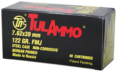 TulAmmo 7.62x39mm 124 Grain Full Metal Jacket 40 Rounds Per Box 1000 Rounds Per Case