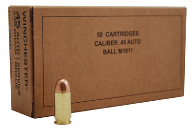 Military Service Grade Ball M1911 .45 ACP 230 Grain Full Metal Jacket Round Nose 50 Per Box 10 Boxes Per Case