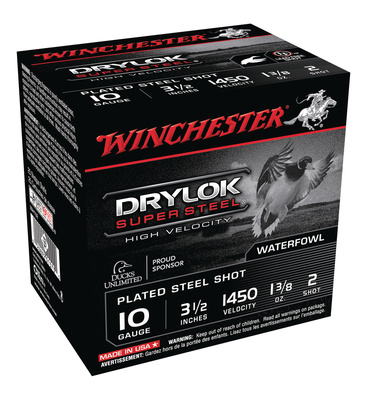 Drylok Super Steel High Velocity Waterfowl Loads Plated10 Gauge 3.5 Inch 1450 FPS 1.375 Ounce 2 Steel Shot