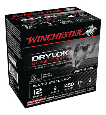 Drylok Super Steel High Velocity Waterfowl Loads Plated12 Gauge 3 Inch 1450 FPS 1.25 Ounce 3 Steel Shot