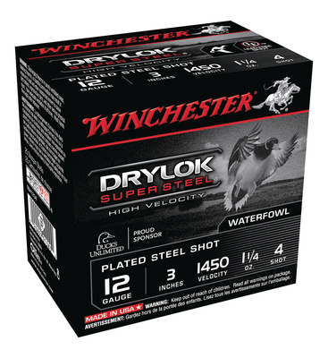 Drylok Super Steel High Velocity Waterfowl Loads Plated12 Gauge 3 Inch 1450 FPS 1.25 Ounce 4 Steel Shot