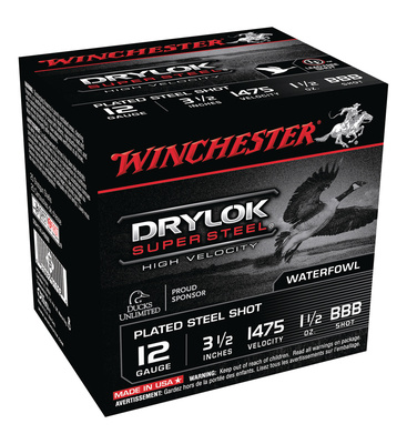 Drylok Super Steel High Velocity Waterfowl Loads Plated12 Gauge 3.5 Inch 1475 FPS 1.5 Ounce BBB Steel Shot