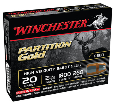 Partition Gold 20 Gauge 2.75 Inch 1800 FPS 260 Grain Sabot Slug