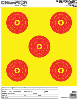 Shotkeeper Targets 5-Bull Yellow/Red Large 12 Pack