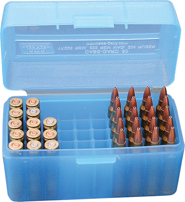 Case-Gard 50 Rifle Ammo Boxes .222 & .222 Magnum Mechanical Hinge Blue