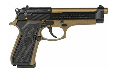 92FS, Semi-automatic, Double Action, Full, 9MM, 4.9", Alloy, Bronze, Plastic, 10Rd, 2 Mags, Ambidextrous, 3 Dot JS92F340
