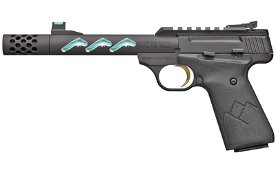 Buck Mark Plus Vision Mountain, Semi-automatic, 22 LR, 5.875" Skeletonized Barrel, Threaded, Compensator, Robin's Egg Blue Cerakote Inner Barrel, Black Anodized Outer Barrel, Black Anodized Aluminum Frame, UFX Grip, Thumb Safety, Adjustable Rear Sight &