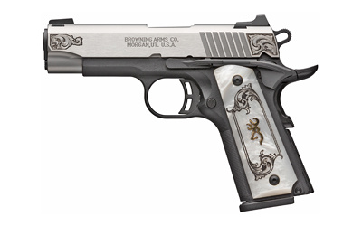 1911-380, Medallion, Semi-automatic, Full Size, 380 ACP, 4.25" Barrel, Engraved Matte Stainless Steel Slide, Black Polymer Frame, Right Hand, Buckmark Imitation Pearl Grips, Ambidextrous Thumb Safety, White 3 Dot Sights, 8Rd 051966492