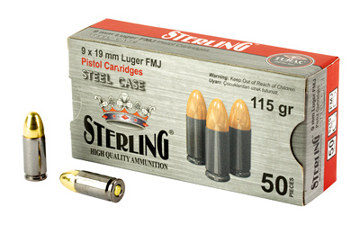 Steel Case, 9MM, 115 Grain, Full Metal Jacket, 50 Round Box AM8189