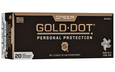 Speer Gold Dot, 300 Blackout, 150Gr, Gold Dot Hollow Point, 20 Round Box 24462