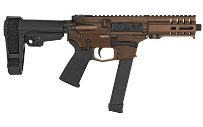 MkGs Banshee, Semi-automatic Pistol, 9mm, 5" Barrel, Aluminum Frame, Midnight Bronze Cerakote, 33Rd, CMMG RipBrace Pistol Brace, Thread Protector, Threaded 1/2-28, CMMG RML4 Hand Guard, Magpul MOE Pistol Grip, Ambi Sling Plate, Ambi Selector, Ambi Chargi