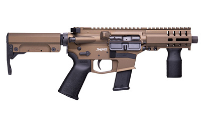 MkGs Banshee, Semi-automatic Pistol, 9mm, 5" Barrel, Aluminum Frame, Midnight Bronze Cerakote, 33Rd, Tailhook MOD 2 Pistol Brace, Thread Protector, Threaded 1/2-28, CMMG RML4 Hand Guard, Magpul MOE Pistol Grip, Ambi Sling Plate, Ambi Selector, Ambi Charg