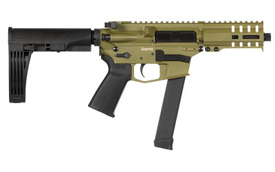 MkGs Banshee, Semi-automatic Pistol, 9mm, 5" Barrel, Aluminum Frame, Bazooka Green Cerakote, 33Rd, Tailhook MOD 2 Pistol Brace, Thread Protector, Threaded 1/2-28, CMMG RML4 Hand Guard, Magpul MOE Pistol Grip, Ambi Sling Plate, Ambi Selector, Ambi Chargin