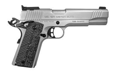 MC1911 Match Elite, 1911, Semi-automatic, Metal Frame Pistol, Full Size, 45ACP, 5" Barrel, Steel, Matte Chrome Finish, Silver, G10 Grips, Adjustable Rear Sight, Ambidextrous Safety, 8 Rounds, 1 Magazine, Ambidextrous 390095