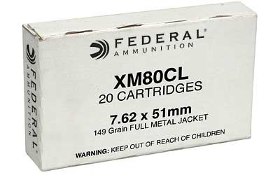 XM80CL Ammunition, 762x51 NATO, 149 Grain, Full Metal Jacket, Lake City, 500 Rounds XM80CL