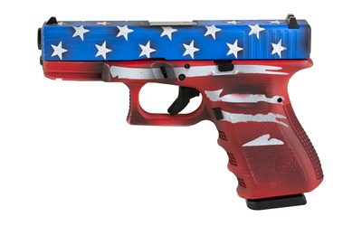 19, Semi-automatic, Safe Action, Compact, 9MM, 4.02", Red, Wht, Blu BW Flag, 15 Rounds, 2 Mags, Glock OEM Rail, Right Hand, Fixed Sights, Polymer, Matte PI1950204-RWBBWFL