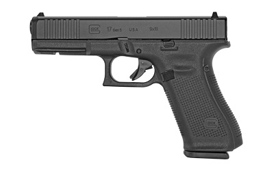 17, GEN 5, Semi-automatic, Striker Fired, Full Size, 9MM, 4.49", Black, Interchangeable, 17Rd, 3 Mags, Front Serrations, Fixed Sights, Polymer, DLC UA175S203