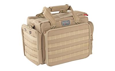 Tactical, Range Bag, Tan, 5 Internal Handgun Foam Cradles, Nylon, Visual ID Storage System for Quickidentification and access of gear, Front pocket features a padded handgun sleeve that can be removed for use to protect your firearms at the range and hol