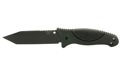 EX-F02, Fixed Blade, Black, Plain, Fixed, Tanto, Retention Sheath With Neoprene Leg Mount, 4.5", Polymer OverMolded 35246
