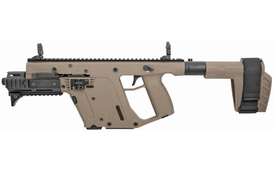 VECTOR SDP SB Enhanced, FDE, 6.5'' threaded barrel, KRISS recoil mitigation system, DEFIANCE folding sights, SB Tactical SBX-K brace, KRISS Folding Adapter, thread protector, mini handguard, short rail section, 1 magazine, cleaning kit, user manual KV10-