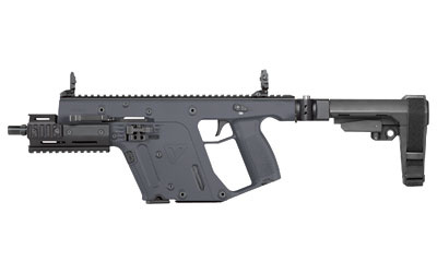 VECTOR SDP SB Enhanced, Combat Grey, 9MM, 6.5'' Threaded Barrel, KRISS Recoil Mitigation System, DEFIANCE Front and RearFolding Sights, SB Tactical SBA3 Collapsible Brace, KRISS Folding Adapter, 3 Lug Adapter, Mini Handguard, Short Rail Section, 1 - 17rd