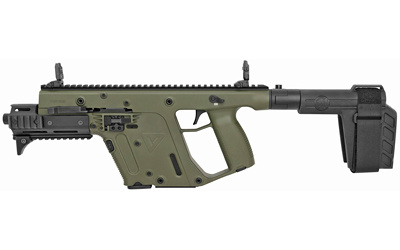 VECTOR SDP SB Enhanced, ODG, 6.5'' threaded barrel, KRISS recoil mitigation system, DEFIANCE folding sights, SB Tactical SBX-K brace, KRISS Folding Adapter, thread protector, mini handguard, short rail section, 1 magazine, cleaning kit, user manual KV90-