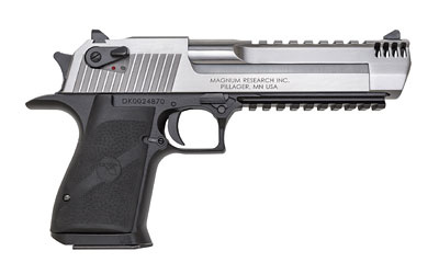 MK19, Desert Eagle, Semi-automatic, 44 Mag, 6" Barrel, Black Aluminum Frame, Stainless Steel Slide and Barrel, Plastic Grips, 8Rd, 1 Magazine, Muzzle Brake DE44ASIMB